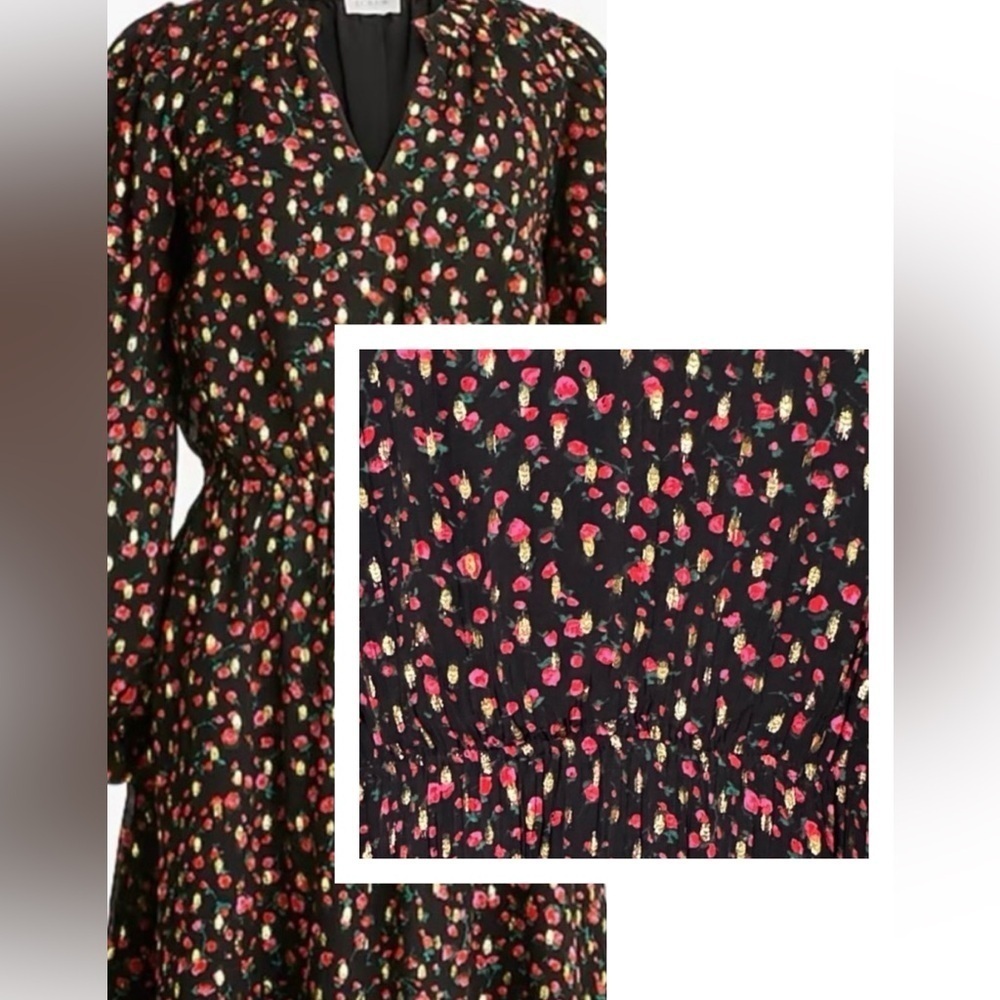 J.Crew Ruffleneck Mini Dress Metallic‎ Rose Pattern Elastic Waist Size 12